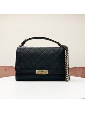 Chanel Logo Leather Quilted Click Label Chain Shoulder Bag